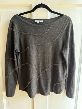 Chico's Gray Embellished Beaded Long-Sleeve Sweater Size 1